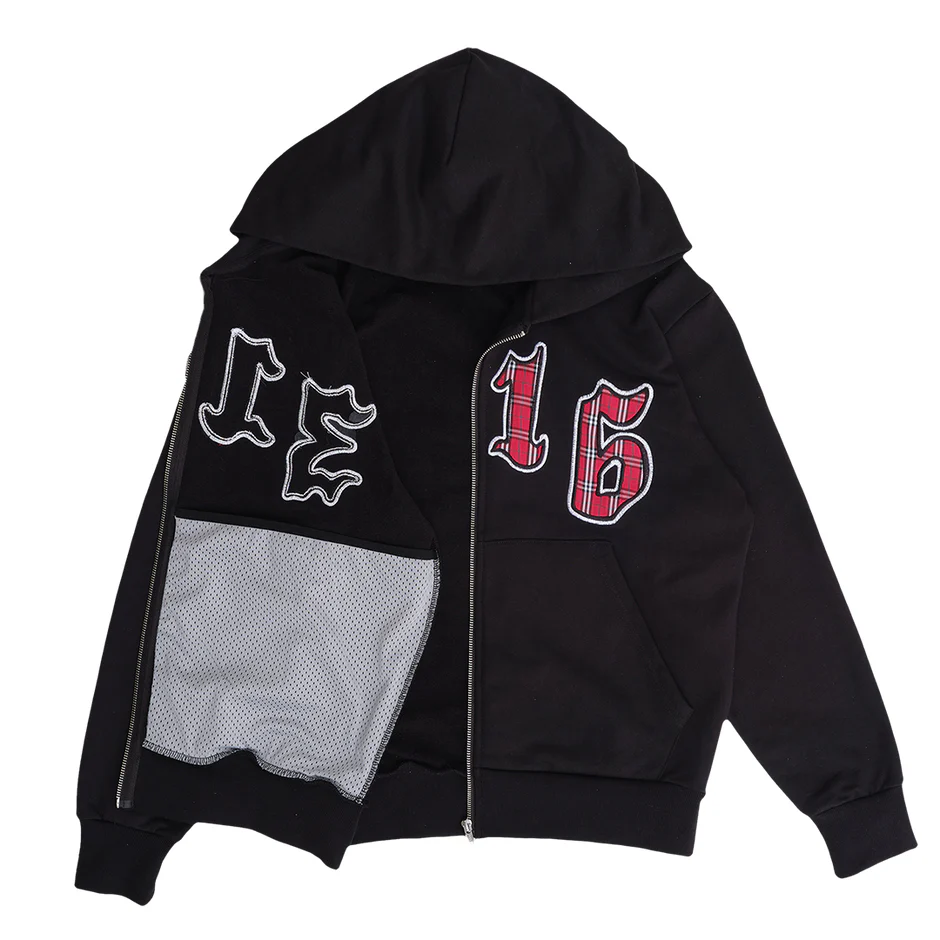 Always Do What You Should Do 3116 Applique Zip Up Hoodie - Black - Image 2