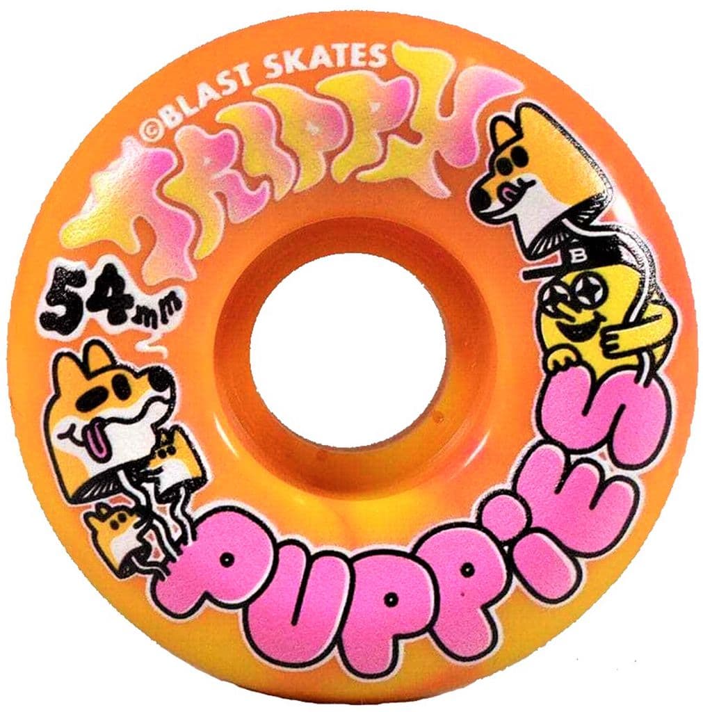 Blast Skates Trippy Puppy Skateboard Wheels 54mm 100A - Yellow/Pink Swirl - Image 2