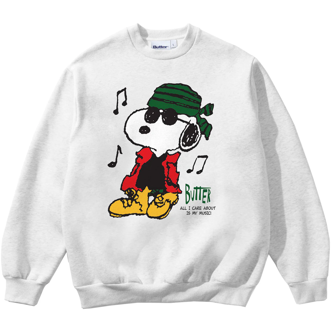 Butter Goods x Peanuts Music Crewneck Sweatshirt - Ash Grey