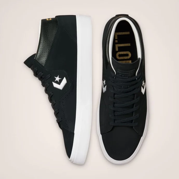 Converse Louie Lopez Pro Suede Mid Skateboard Shoes - Black/Black/White - Image 2