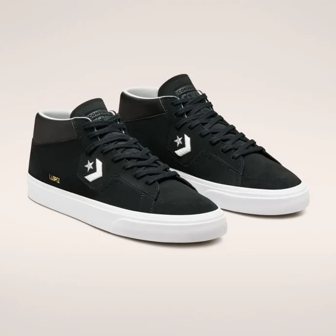 Converse Louie Lopez Pro Suede Mid Skateboard Shoes - Black/Black/White - Image 3