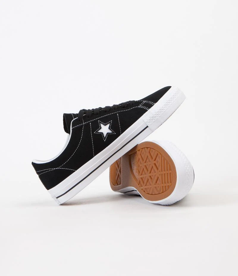 Converse One Star Pro Ox Skate Shoes - Black/Black/White - Image 4