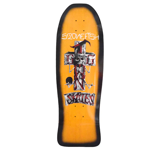 Dogtown Skateboards Stonefish Reissue Shaped Skateboard Deck 10.125 x 30.325 - Orange Stain / Black Fade