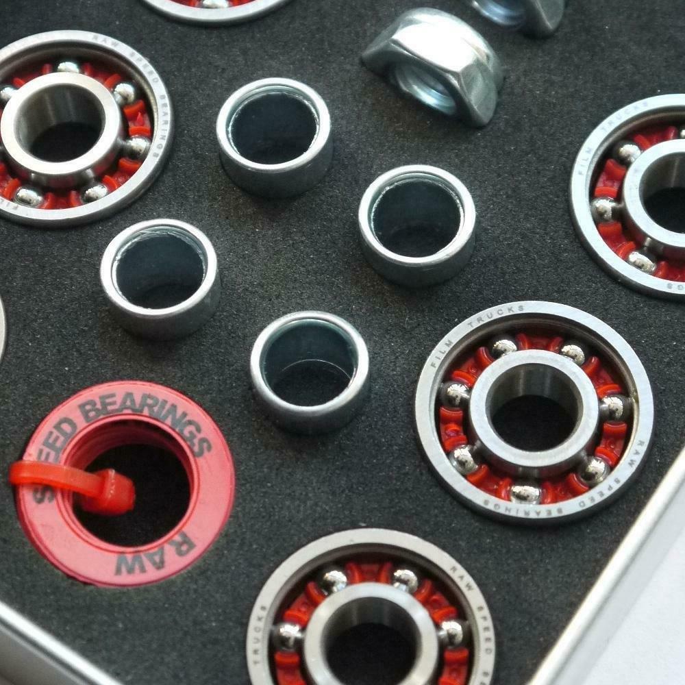 Film Trucks Raw Skateboard Bearings - Raw/Red - Image 2