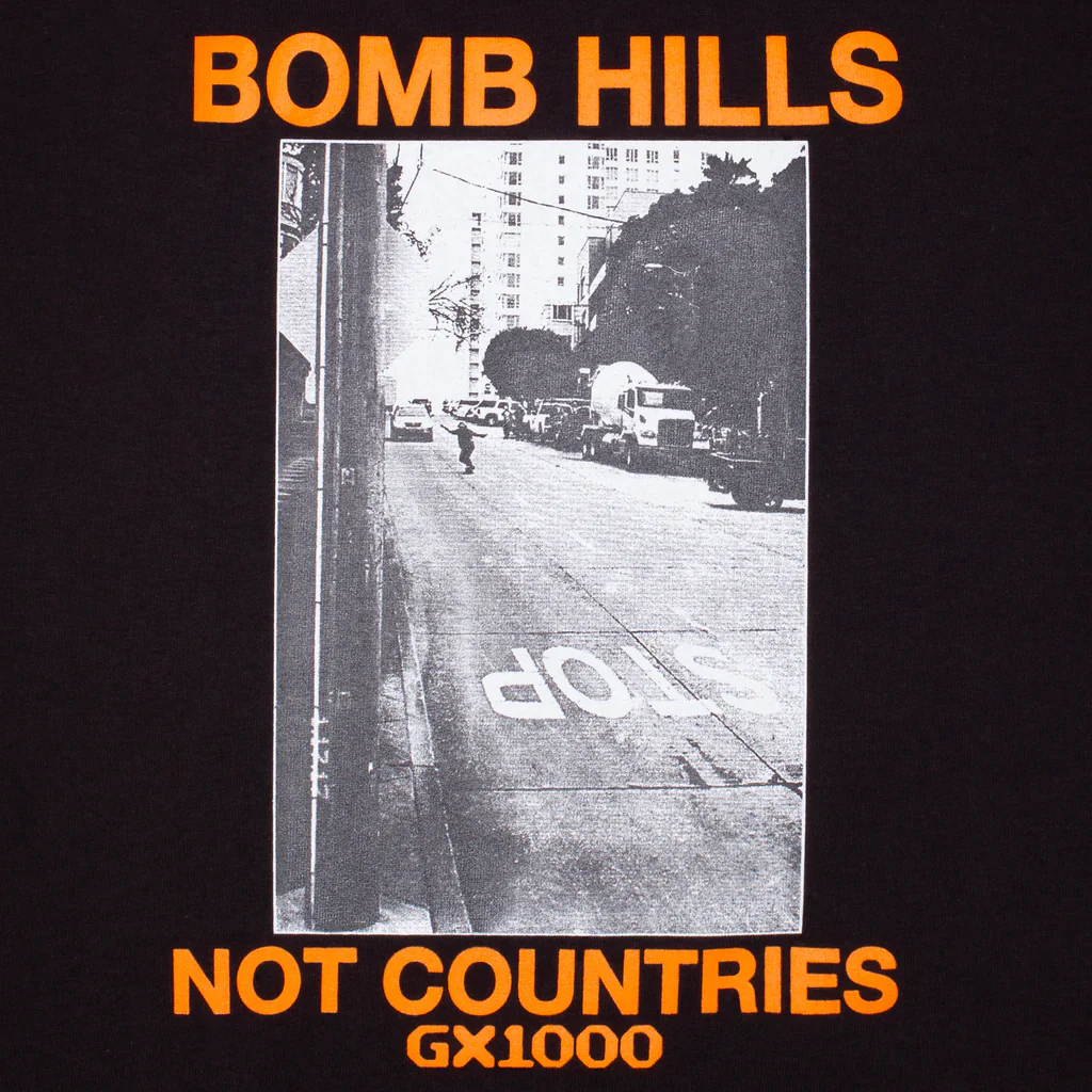 GX1000 Bomb Hills Not Countries Tee - Black With Orange Print - Image 2