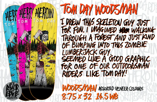 Heroin Skateboards Tom Day Woodsman Skateboard Deck Assorted Woodstain - 8.75 - Image 2