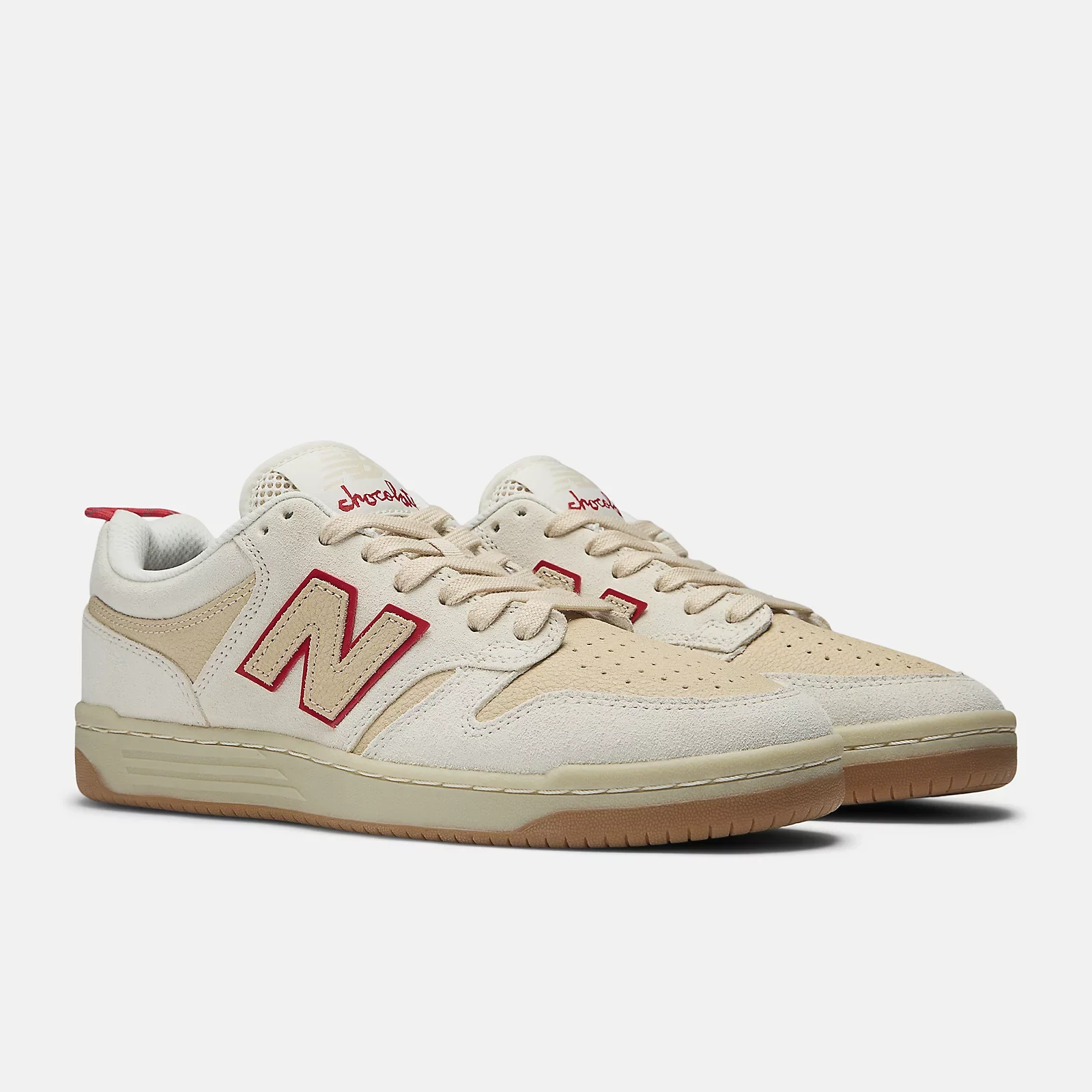 New Balance Numeric 480 Chocolate Skateboard Shoes - Sea Salt With Red - Image 2