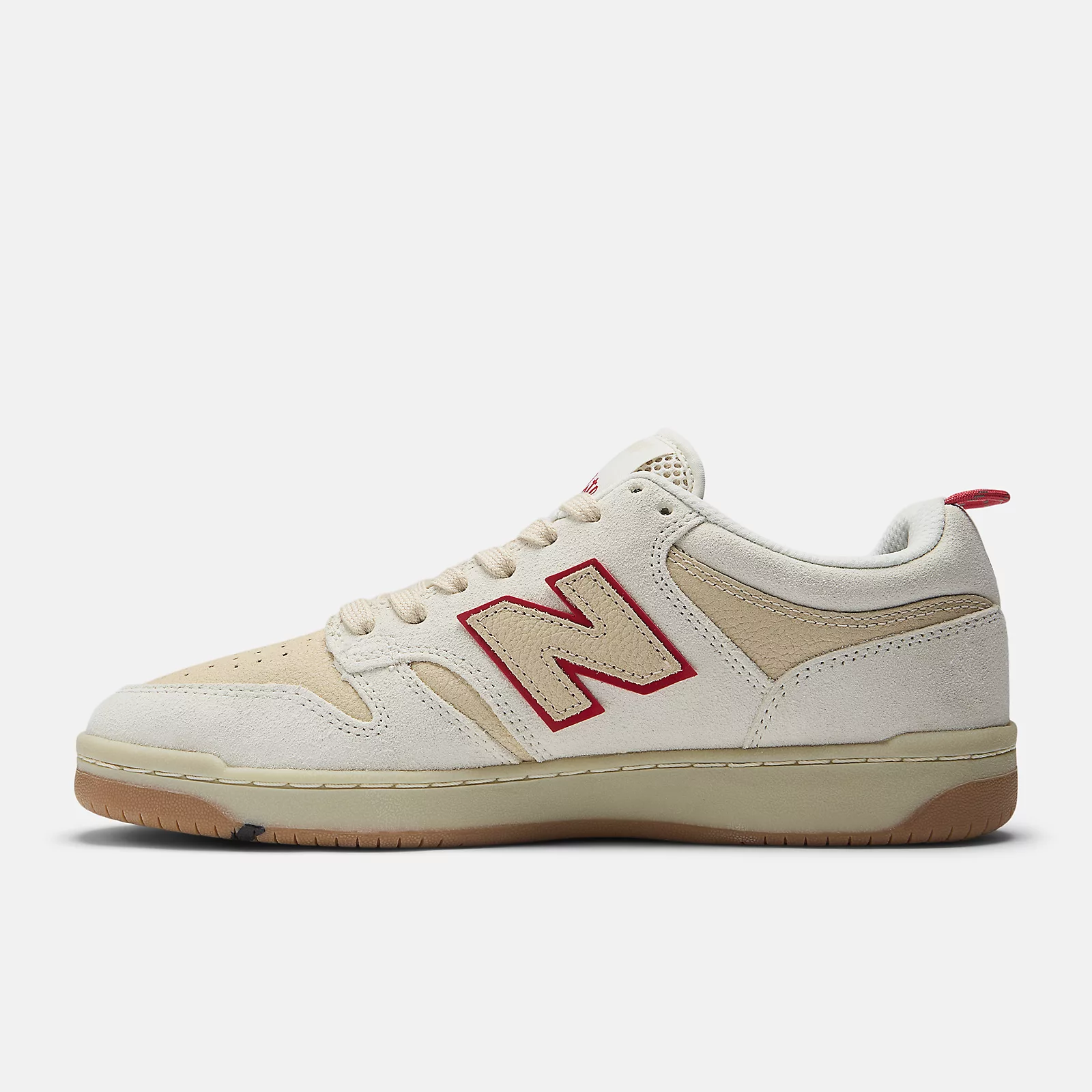 New Balance Numeric 480 Chocolate Skateboard Shoes - Sea Salt With Red - Image 3