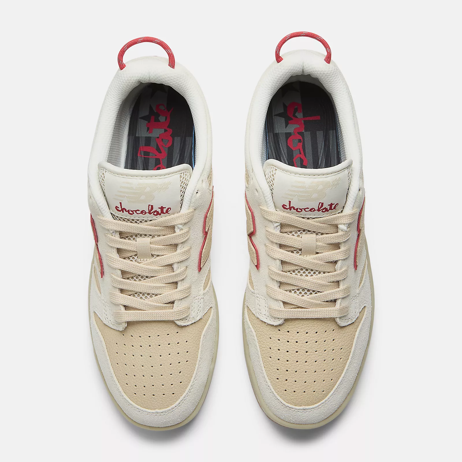 New Balance Numeric 480 Chocolate Skateboard Shoes - Sea Salt With Red - Image 4