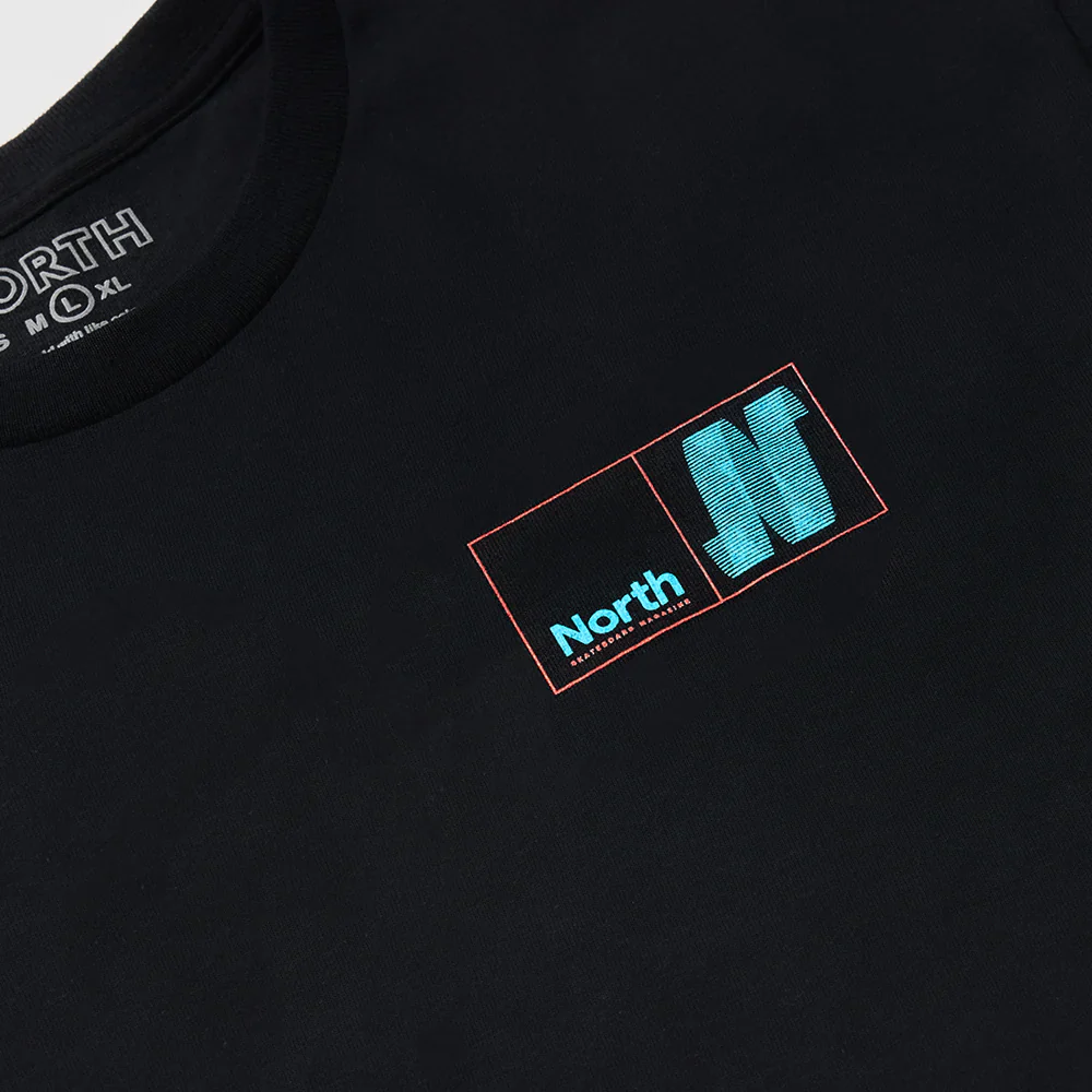 North Skate Mag North N Logo T-Shirt - Black / Blue / Red - Image 3