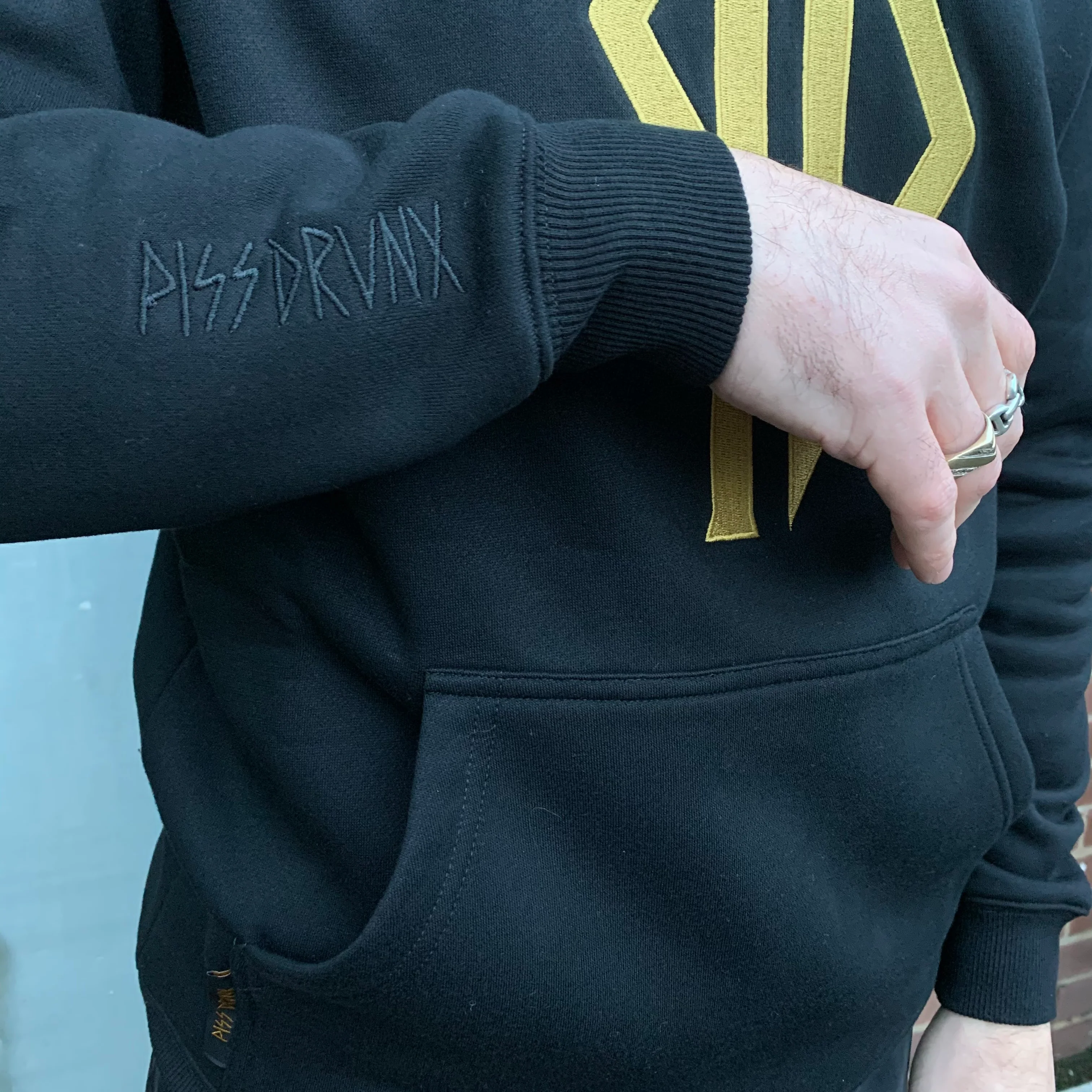 Piss Drunx Embroidered Logo Hood - Black/Gold - Image 3