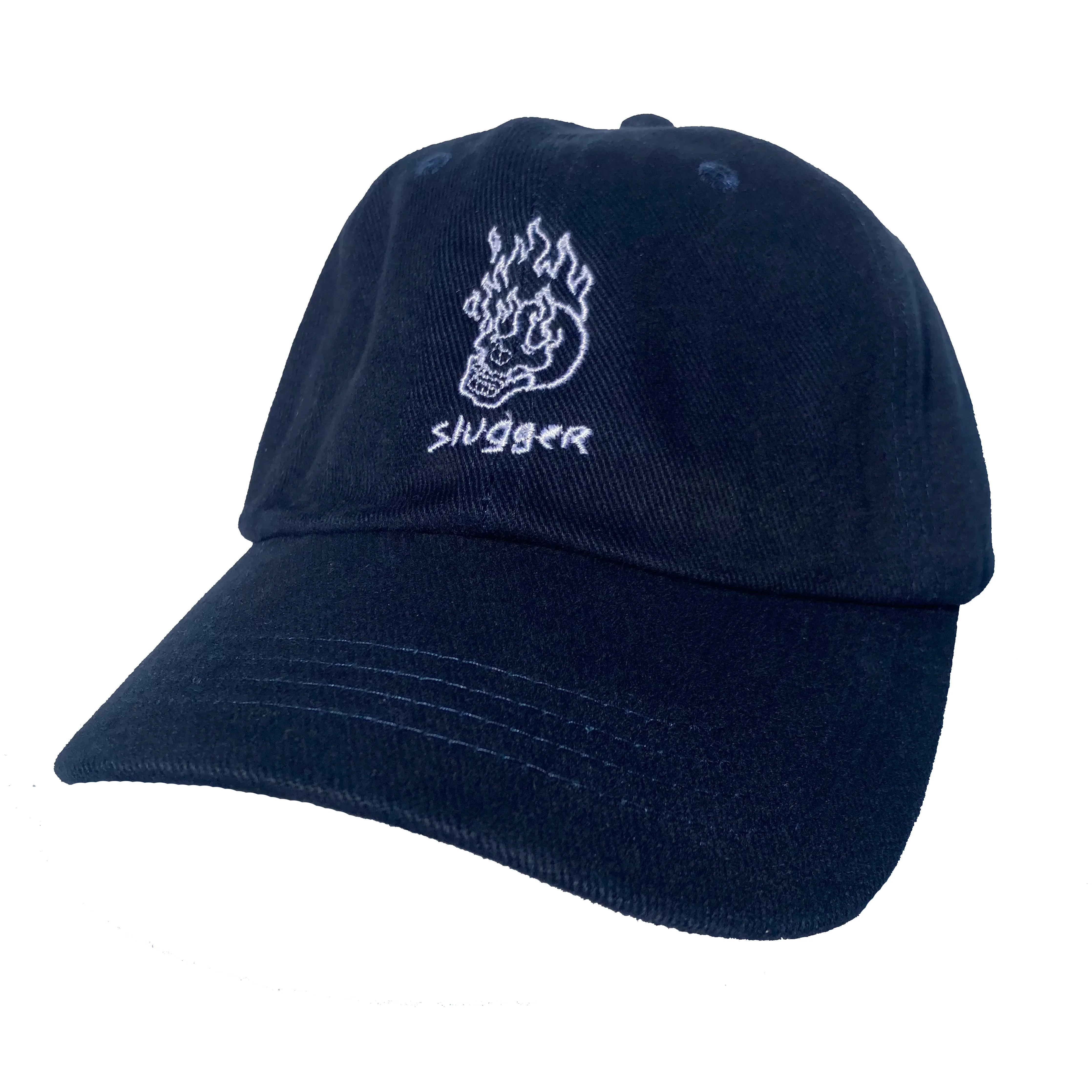 Slugger Flaming Skull 6 Panel Strapback Cap - Navy
