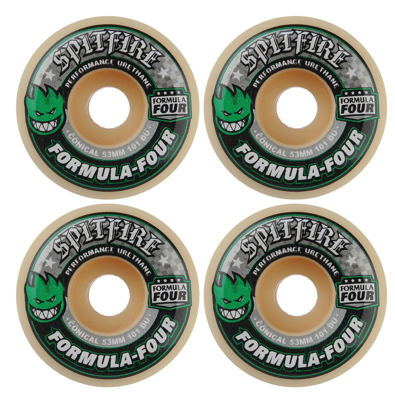 Spitfire Formula Four Skateboard Wheels Conical Green 101DU Natural 53mm - Image 2