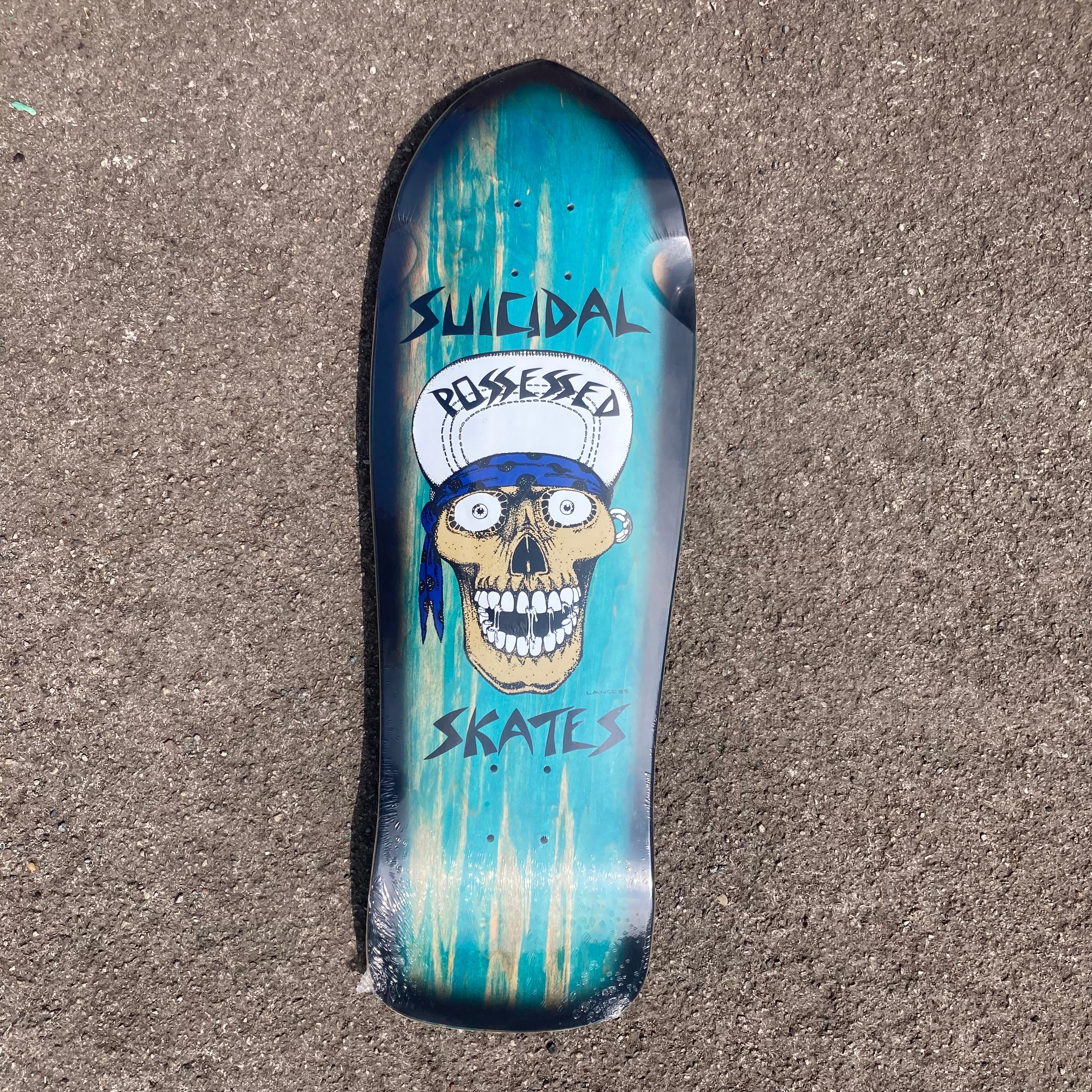 Suicidal Skates Punk Skull Reissue Skateboard Deck Blue Stain/Black Fade - 10.125 x 30.825