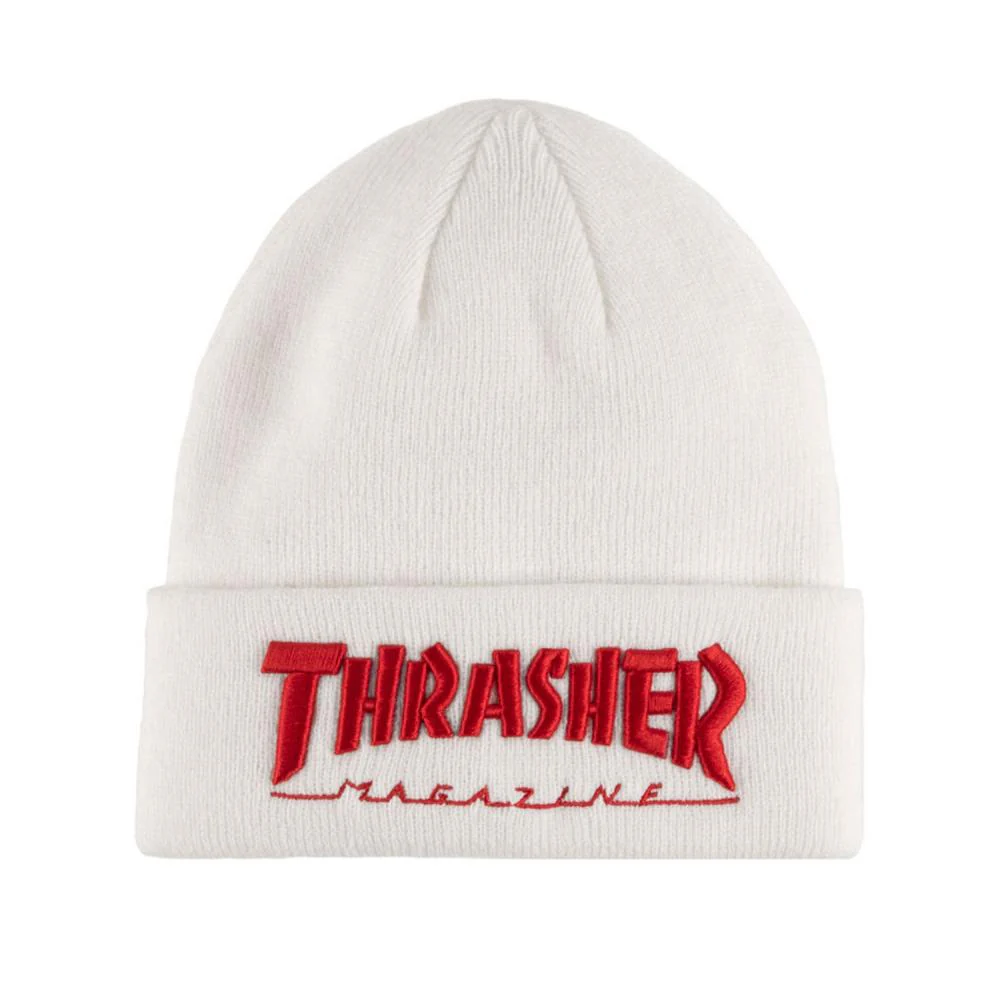 Thrasher Magazine Logo Embroidered Beanie - White