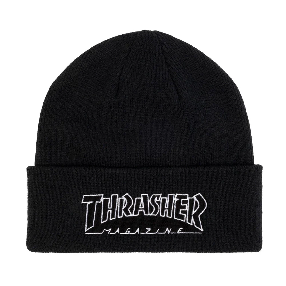 Thrasher Magazine Logo Outline Embroidered Beanie - Black
