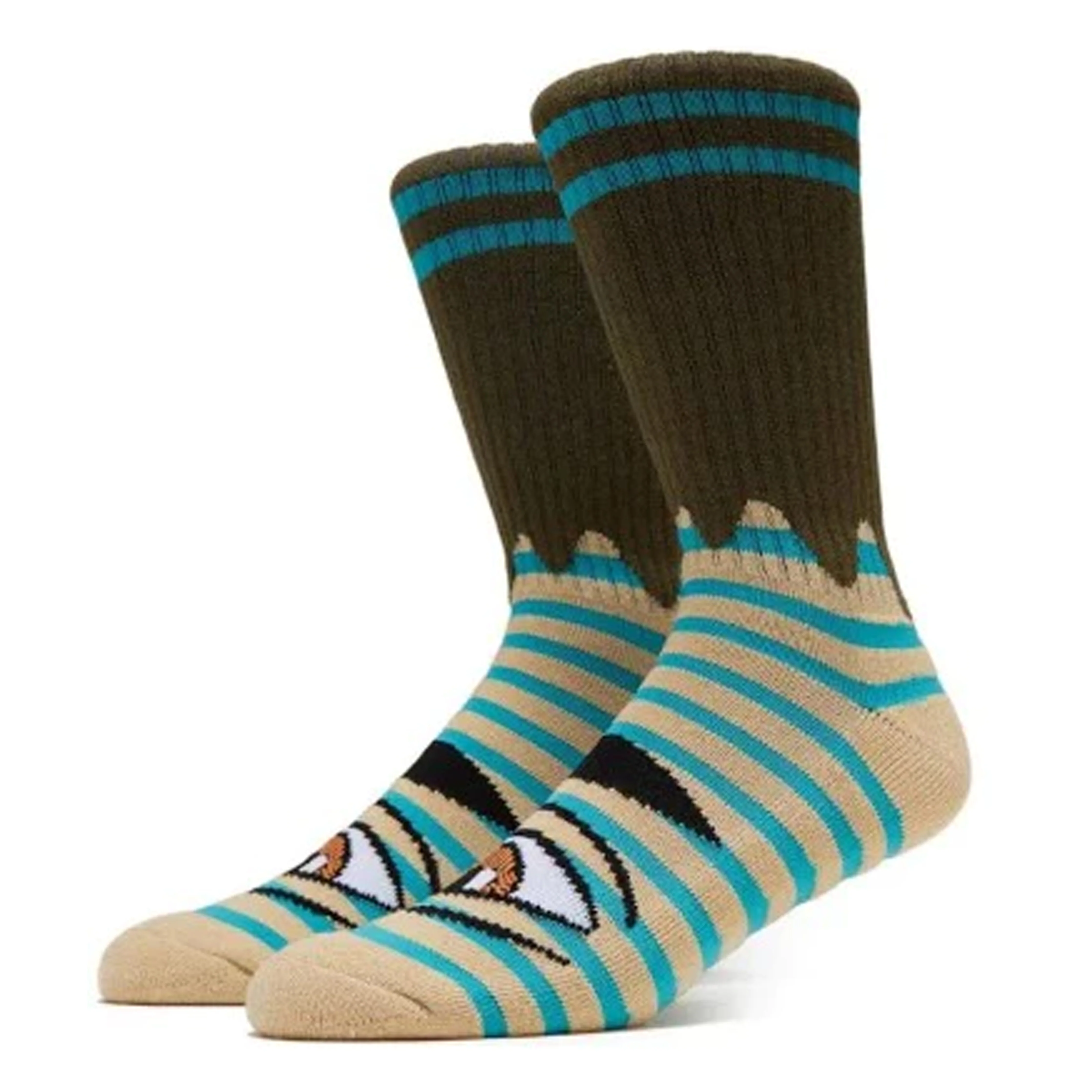 Toy Machine Sect Eye Stripe Socks - Tan / Olive