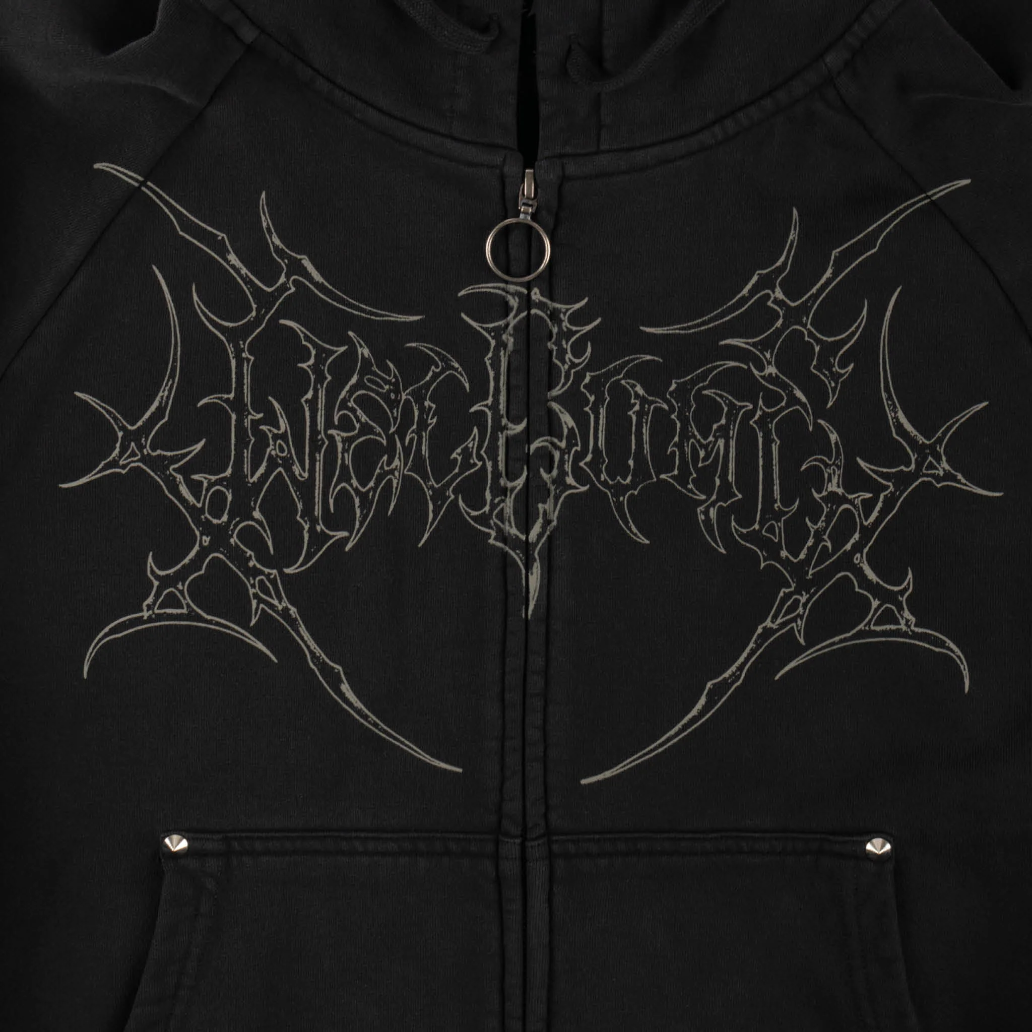 Welcome Skateboards Grapple Cropped Pigment-Dyed Zip Hoodie Wth Studs (Black) - Image 2