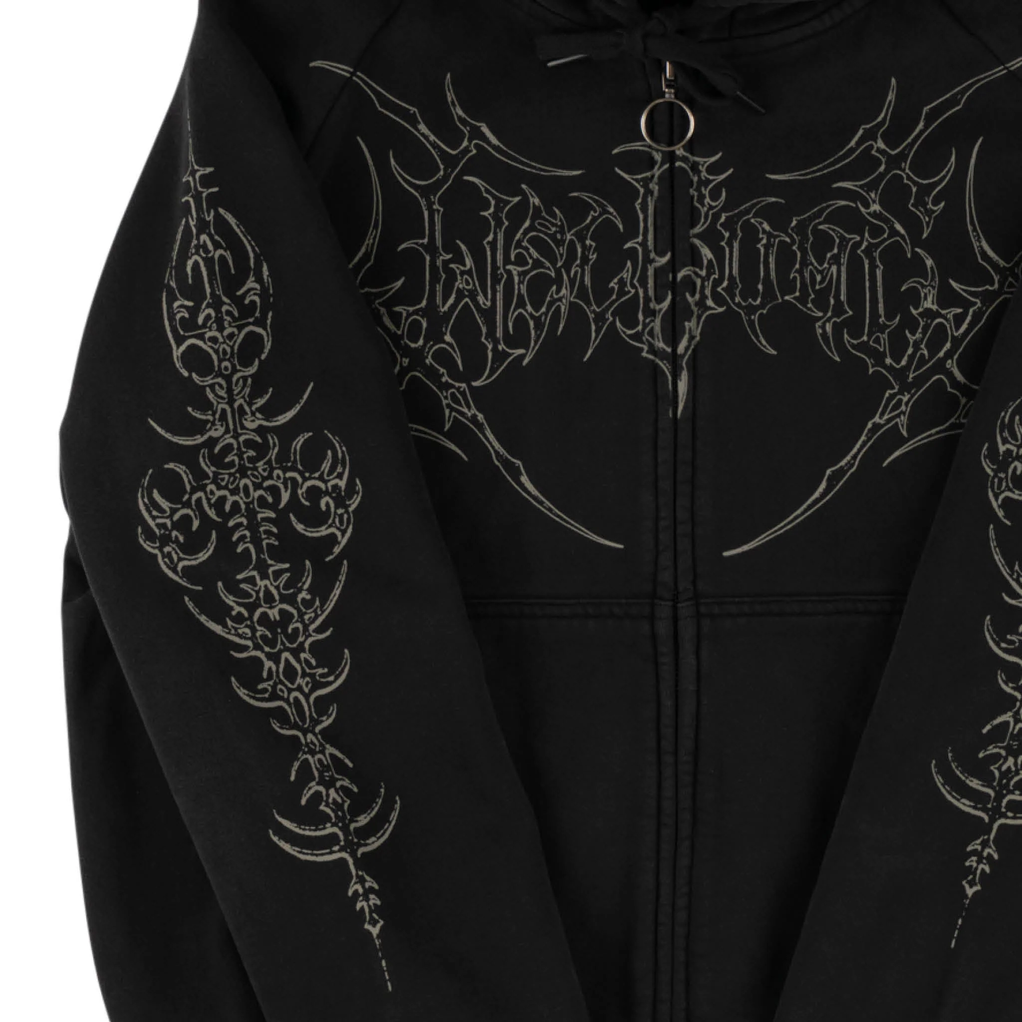 Welcome Skateboards Grapple Cropped Pigment-Dyed Zip Hoodie Wth Studs (Black) - Image 3