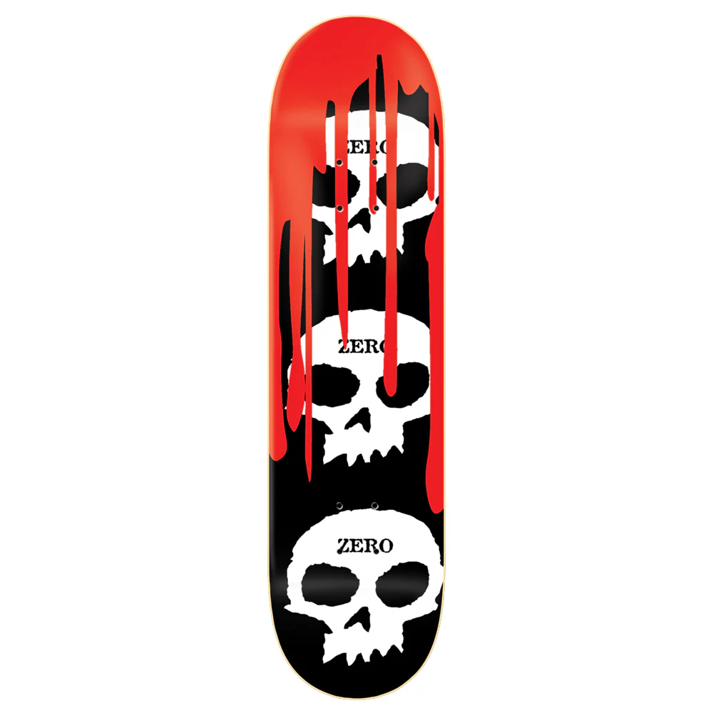 Zero Skateboards 3 Skull Blood Black White Skateboard Deck - 8.25